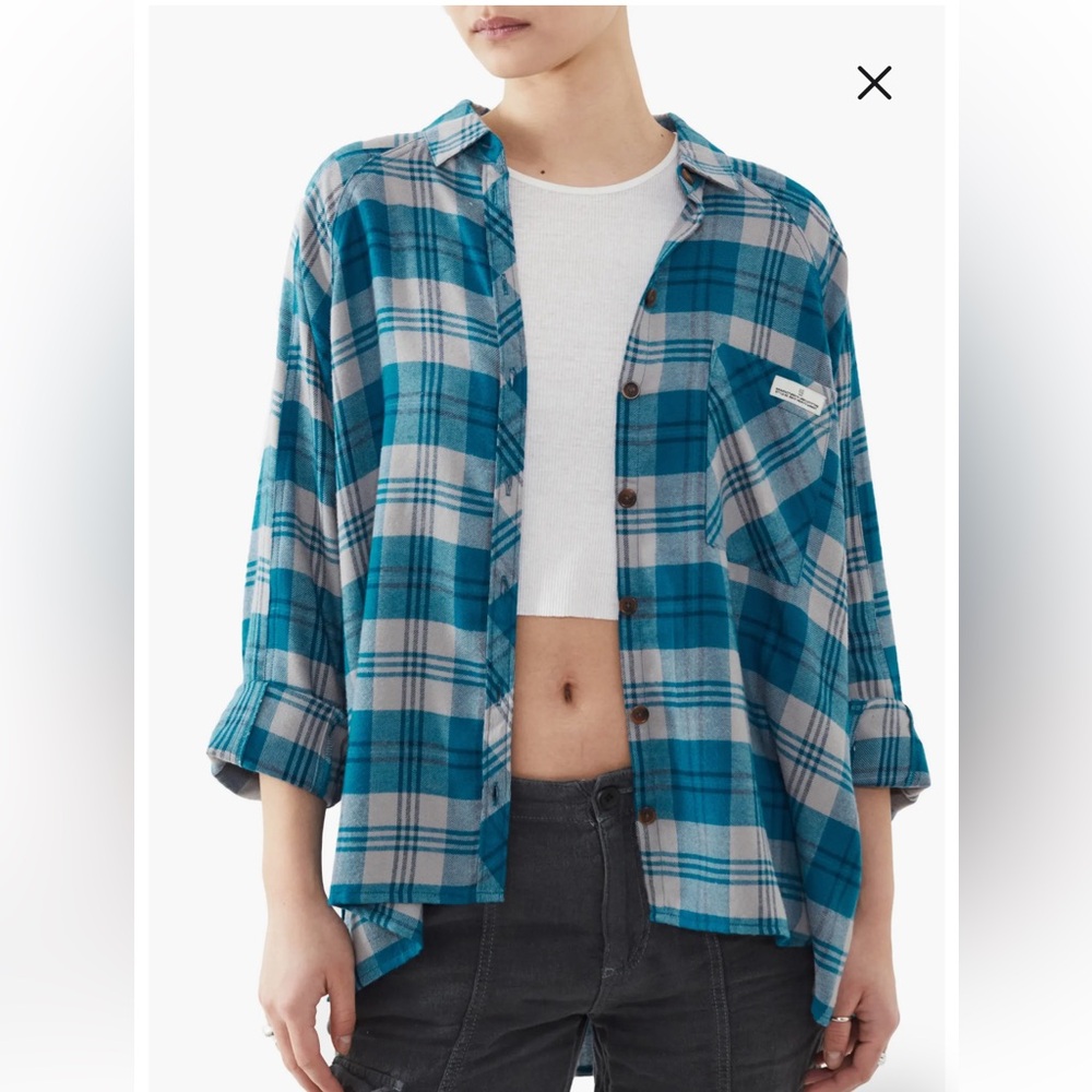 BDG Urban Outfitters Brendon Plaid High-Low Hem Button-Up Shirt NWT